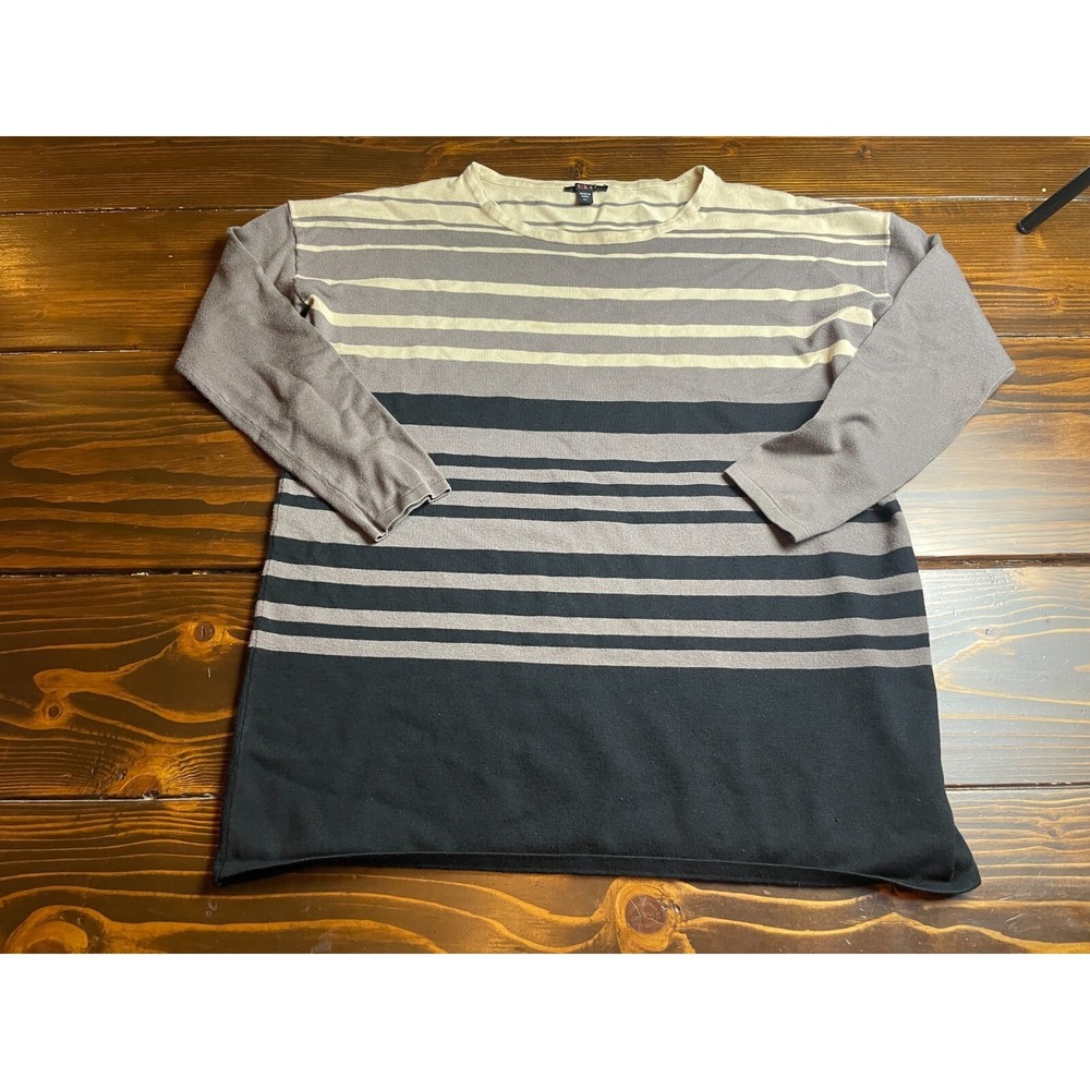 Cyrus Sweater Women's Size XL Black Gay Tan Stripes Long Sleeve Crew Neck